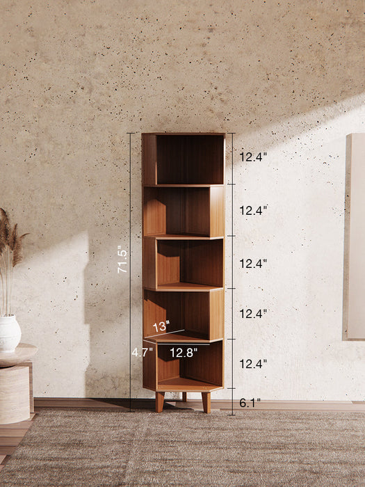 Mid-Century Modern Industrial Corner Bookcase for Small Spaces