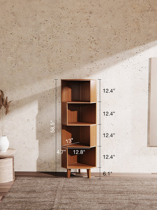 Mid-Century Modern Industrial Corner Bookcase for Small Spaces