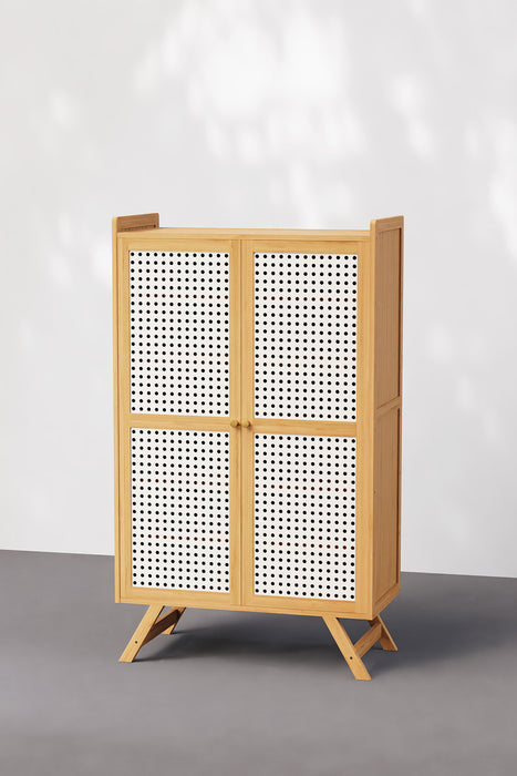 Rattan Shoes Storage Cabinet with Door and Removable Shelves