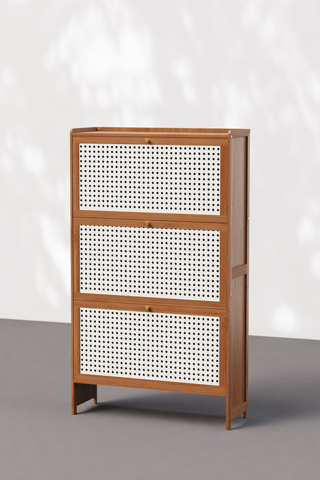 Flip Drawer Shoe Storage Cabinet with Rattan Doors