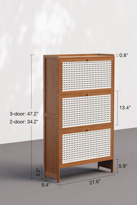 Flip Drawer Shoe Storage Cabinet with Rattan Doors