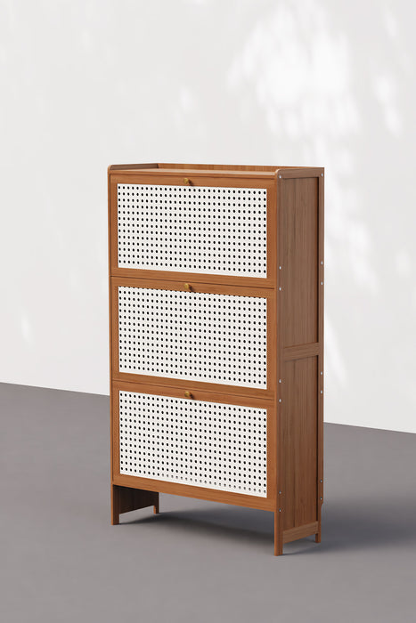 Flip Drawer Shoe Storage Cabinet with Rattan Doors