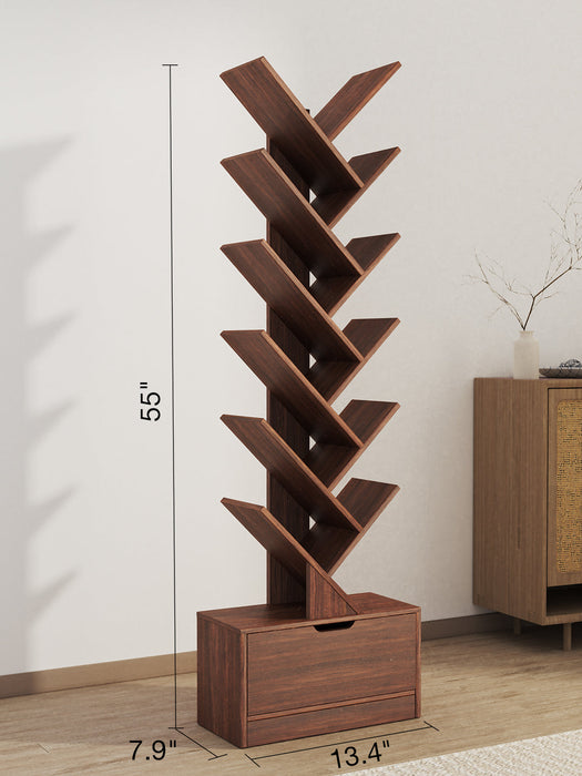 Vertical Tree Shaped Bookcase with Storage Cabinet