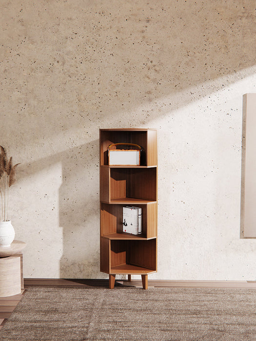 Mid-Century Modern Industrial Corner Bookcase for Small Spaces