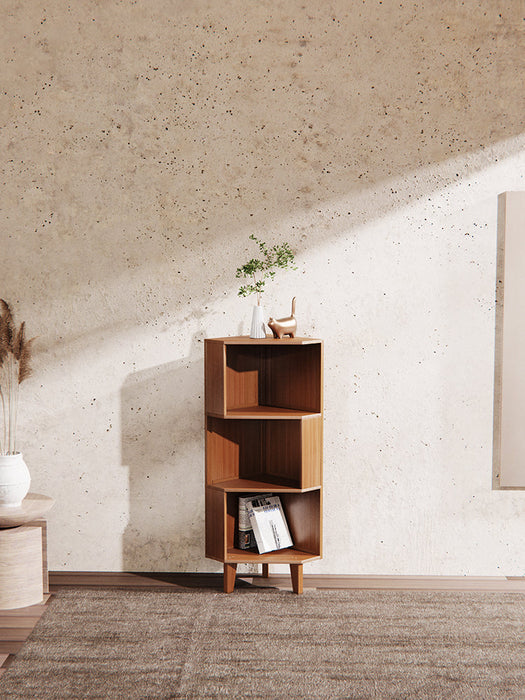 Mid-Century Modern Industrial Corner Bookcase for Small Spaces